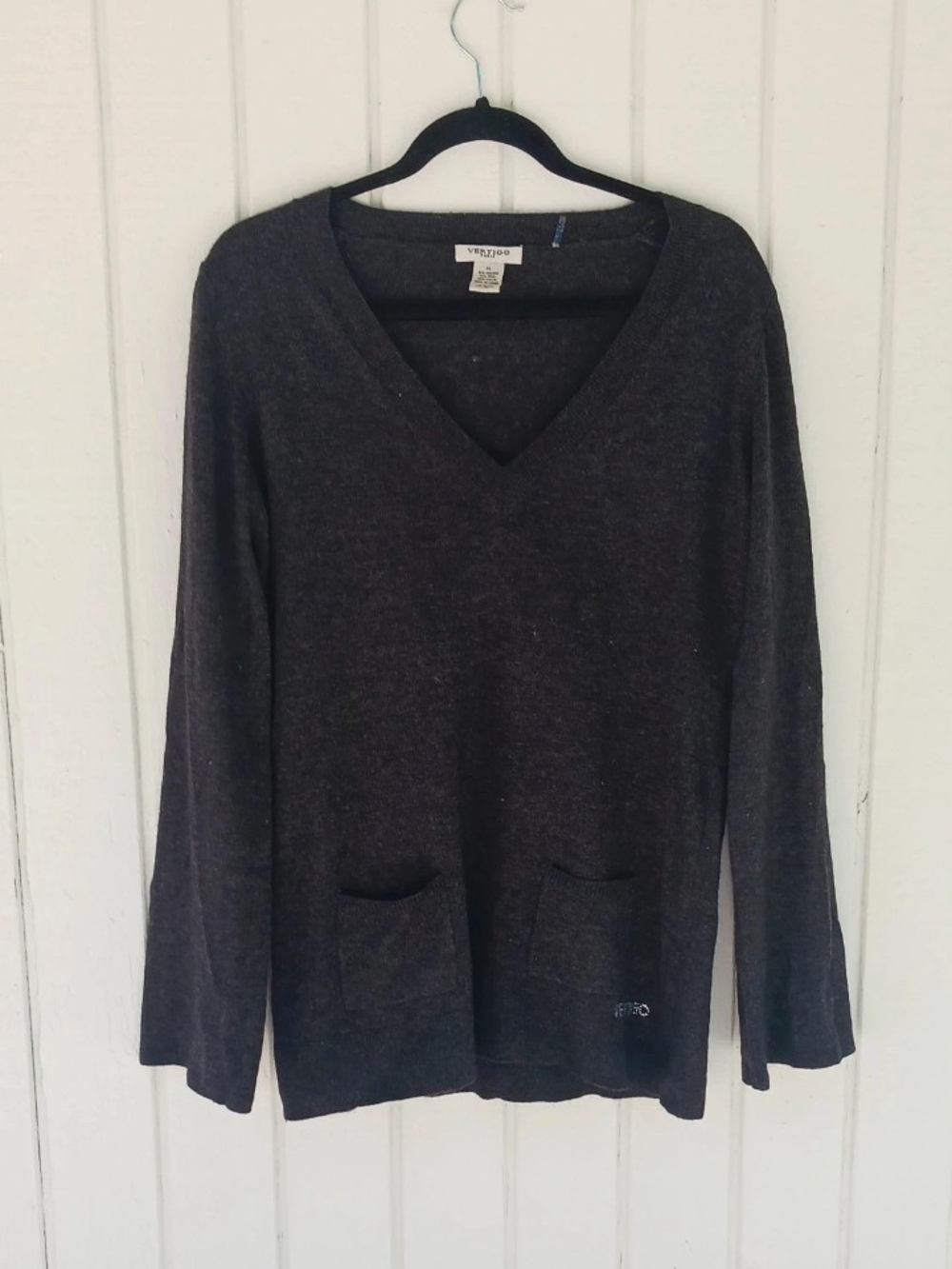 Vertigo Paris Charcoal V-Neck Sweater with Front Pockets